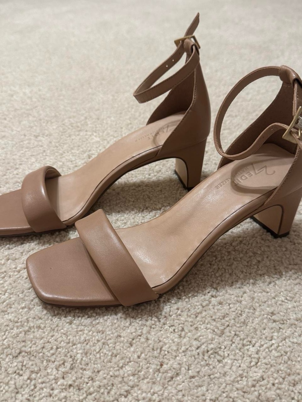 27 EDIT Tan/Nude Ankle-Strap Block Heels